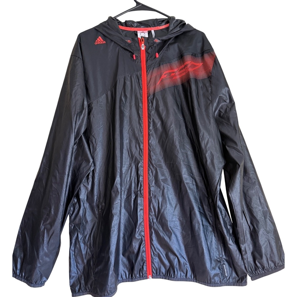 Adidas ClimaProof Windbreaker Jacket Mens 2XL Black‎ Red Full Zip Hooded